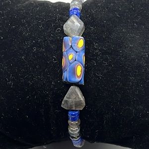 ARTISAN LABRADORITE, LAPIS, AND AFRICAN TRADE BEAD BRACELET WITH STERLING CLASP